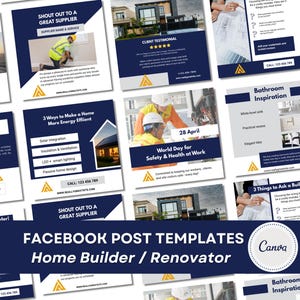 建設業者向けFacebookテンプレート – 濃い青色のCanva編集可能なソーシャルメディア投稿40選