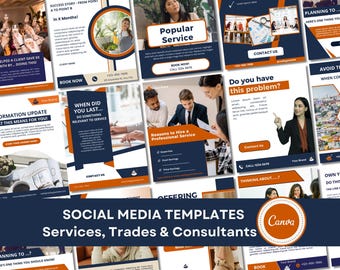 Plantillas de Instagram en azul marino y naranja quemado: Negocios de servicios B2B (editables en Canva)