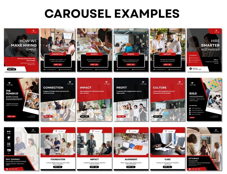 Plantillas de carrusel de Canva para RR. HH.: 6 carruseles editables para recursos humanos y contratación (descarga digital) imagen 3