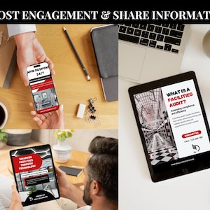 This page shows three of the post templates in mobile devices. A heading at the top says 'boost engagement and share information'.