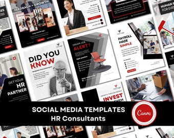 Plantillas de Canva para consultores de RR. HH.: 40 publicaciones en rojo y negro para redes sociales