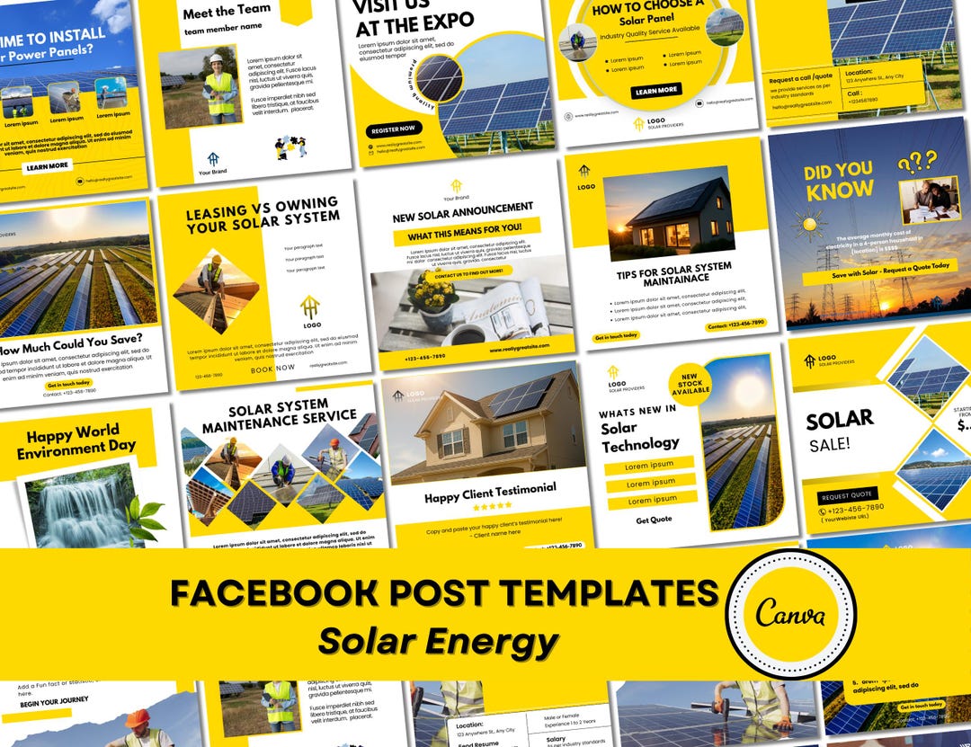 Canva Templates Solar Company | Social Media Posts in Yellow and White ...