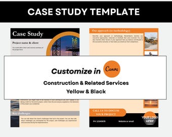 Szablon studium przypadku w kolorze pomarańczowym i czarnym dla branży budowlanej i rzemieślniczej | Canva Editable
