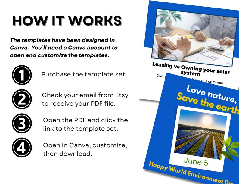 Social Media Templates Solar Energy: Canva Editable Posts in Blue and ...