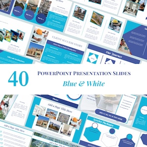 Blue and White Slide Templates for PowerPoint | 40 Slides | Canva Editable and PPTX Download | Business Designs