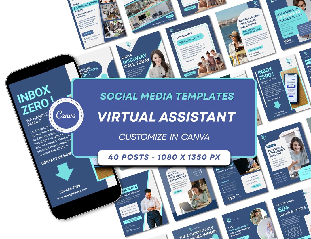 Virtual Assistant Templates Social Media – 40 Canva Editable Posts in ...