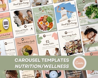 Modelos de Instagram sobre Nutrição | Posts Editáveis para Redes Sociais no Canva | Temas para Alimentação Saudável