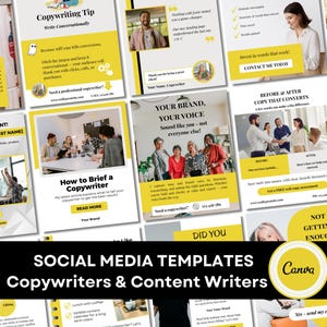 Canva Social Media Templates for Writers | Yellow & Black | Customizable Post Set