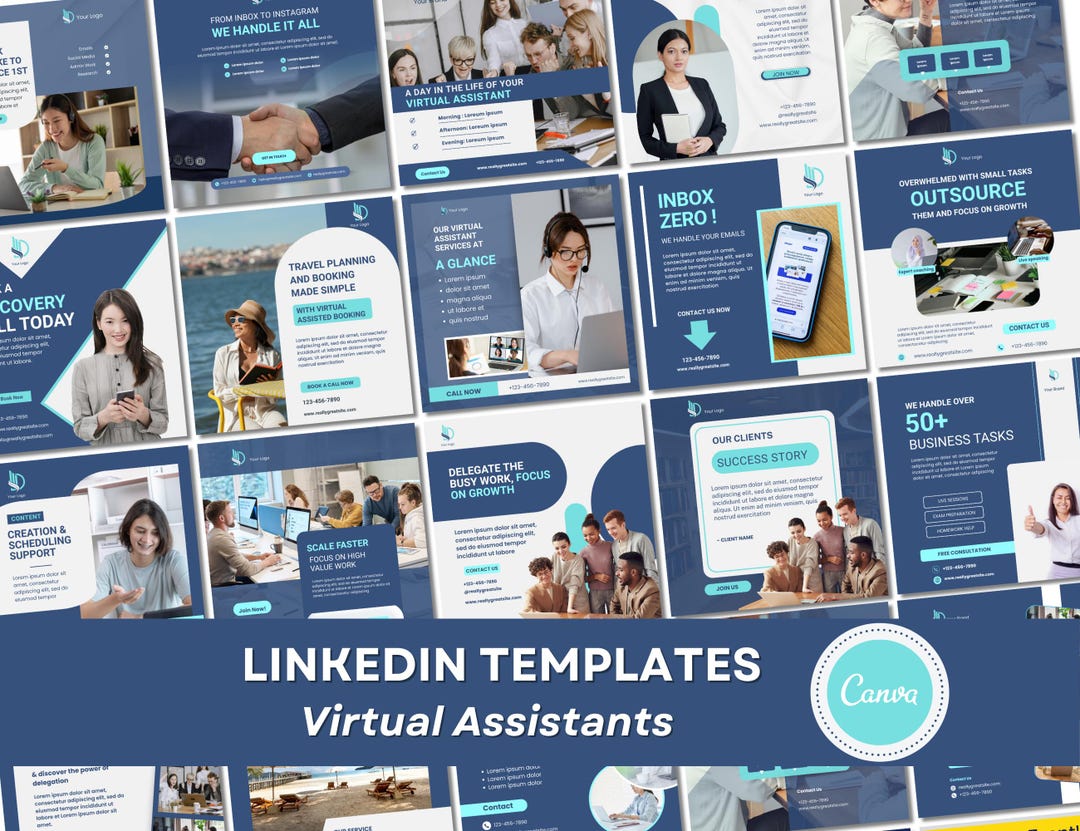 Virtual Assistant Linkedin Templates | Canva Editable Social Media ...
