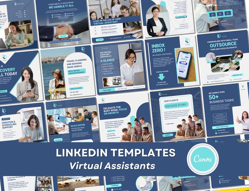 Virtual Assistant Linkedin Templates | Canva Editable Social Media ...
