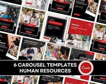 Plantillas de carrusel de Canva para RR. HH.: 6 carruseles editables para recursos humanos y contratación (descarga digital)