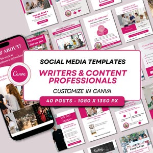 Writer Social Media Post Templates | 40 Canva Editable Posts for Content Professionals (Digital Download)