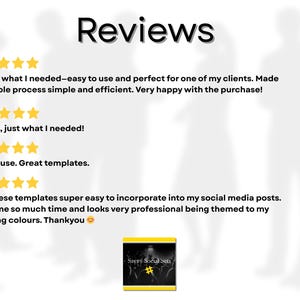 Displays some of the shops 5 star reviews for social media templates.