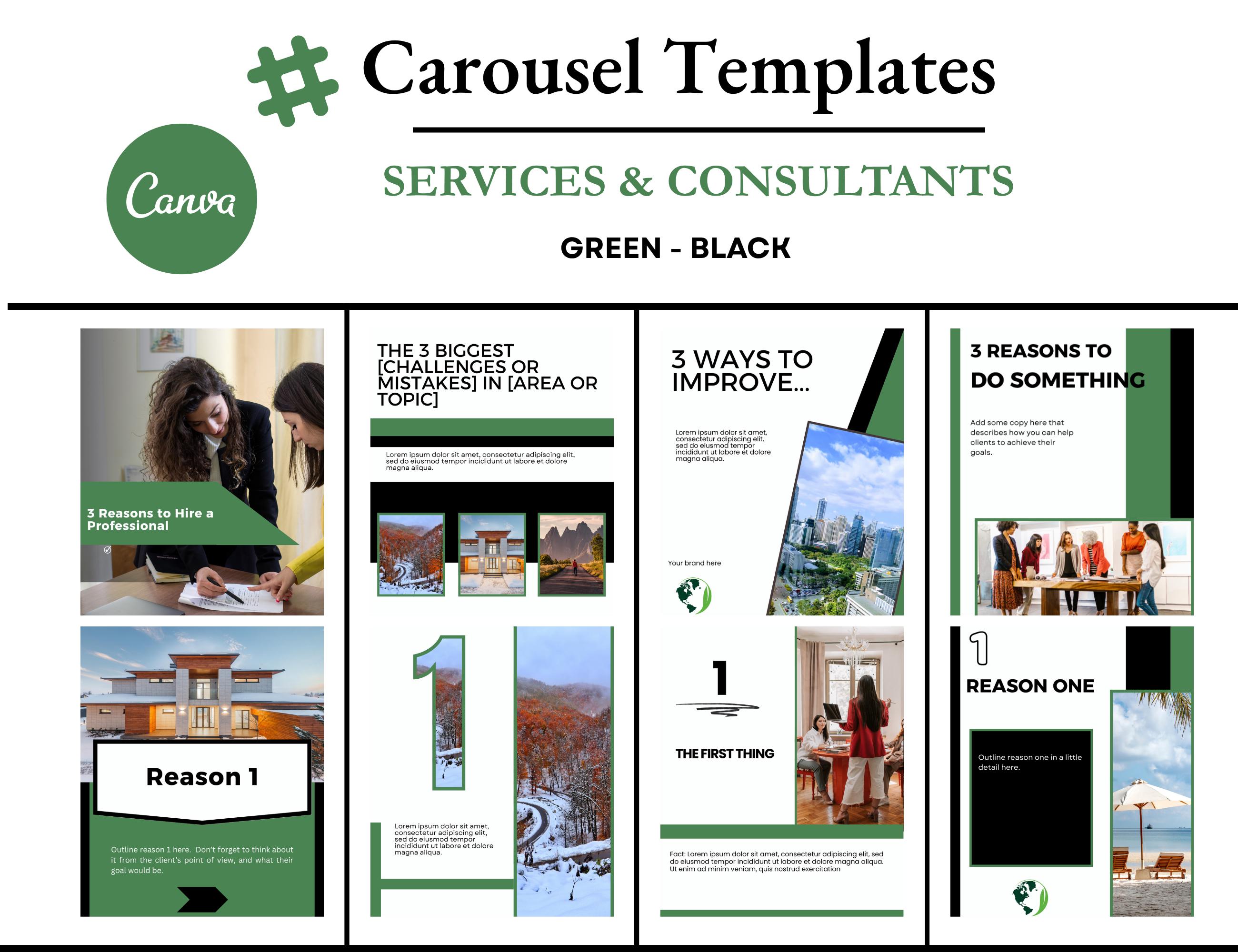4 Carousel Templates for Linkedin and Instagram | Green and Black ...
