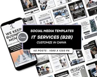 Social Media Templates Technology and IT Services | Canva Editable Posts | Black, Gray & White