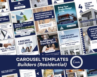 Social Media Posts for Builders | Carousel Templates | Canva Editable Set (Digital Download)