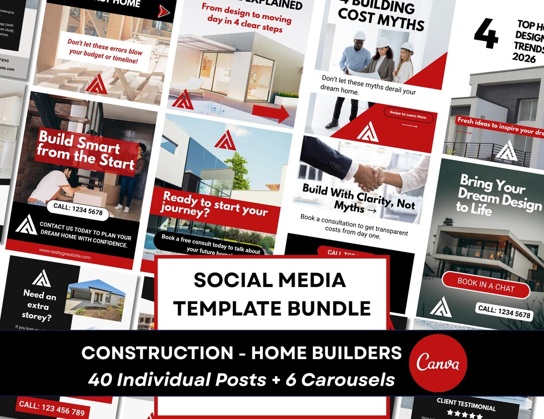 Construction Social Media Bundle | Posts and Carousel Templates for ...