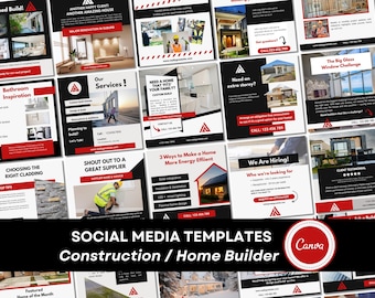 Builder Facebook Templates | Red & Black Social Media Posts (Canva Editable)