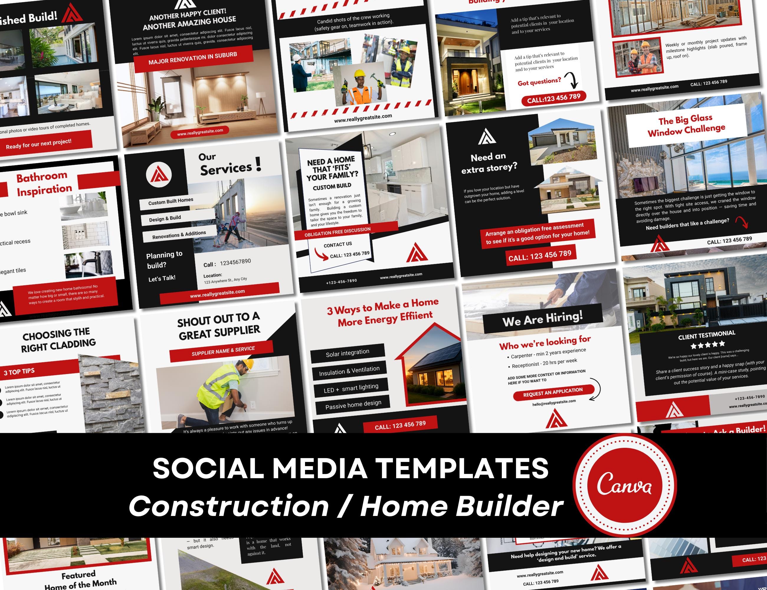 Builder Facebook Templates | Red & Black Social Media Posts (canva ...