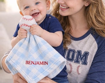 Custom Baby Security Blanket for Baseball Mom, First Mother’s Day Personalized Gift, Sports Mom