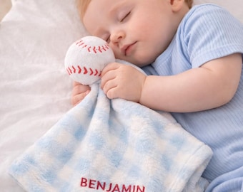 Personalized Baseball Baby Lovey Baby Shower Gift, Custom Name Security Blanket, Sports Theme Present