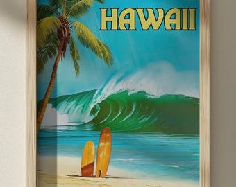 Surf Poster Hawaii- Surf Poster, Vintage Style, Wall Art, Beach Decor, Digital Print, Surf Art, Print, Poster
