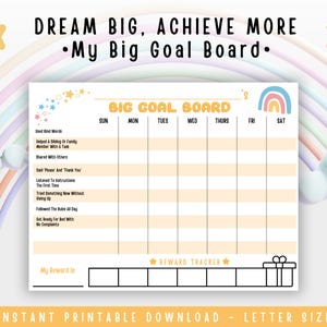 Kids Reward Chart Printable | Goal Tracking Chart for Kids | Behavior and Motivation Tracker | Weekly Reward System for Children | Yellow