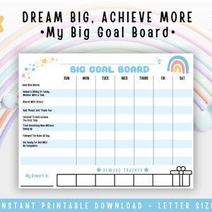 Kids Reward Chart Printable | Goal Tracking Chart for Kids | Behavior and Motivation Tracker | Weekly Reward System for Children | Blue