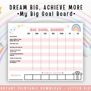Kids Reward Chart Printable | Goal Tracking Chart for Kids | Behavior and Motivation Tracker | Weekly Reward System for Children | Pink