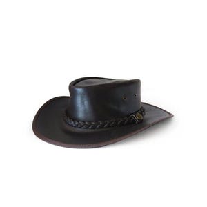 Black Leather Outback Hat | Australian Bush Hat | Western Cowboy Hat | Handmade Leather Hat | Outdoor Adventure Hat | Durable Sun Hat