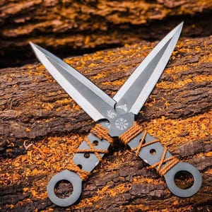 Juego de cuchillos arrojadizos vikingos / Cuchillos kunai de acero al carbono / Dagas arrojadizas nórdicas / Cuchillos tácticos hechos a mano / Con funda de cuero