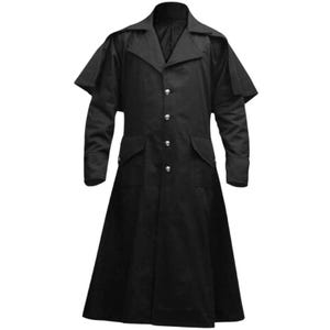 Gothic Trench Coat for Men | Victorian Steampunk Long Jacket | Black Cosplay Overcoat | Historical Costume | Festival Coat | LARP Wear