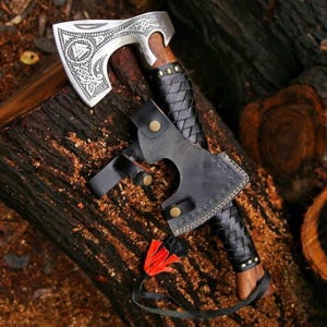 Handmade Viking Axe with Leather Sheath - Carbon Steel Norse Battle Axe - Decorative, Camping, Throwing, Ideal Viking Birthday Gift for Him