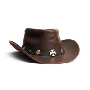 Men&#39;s Leather Cowboy Hat | Brown Western Hat with Cross | Handcrafted Outback Hat | Stylish Rodeo Accessory | Durable Leather Hat