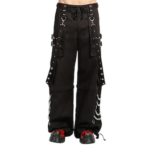 Gothic Chain Cargo Pants Men | Punk Black Strap Pants | Alternative Zipper Trousers | Festival Streetwear | Adjustable Gothic Pants