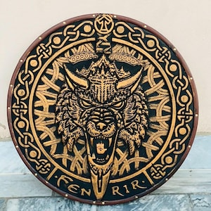 Handmade Viking Shield – Fenrir Wolf Norse Shield, Customizable Viking Shield, Norse Warrior Shield, Birthday Gift For Viking Men & LARP