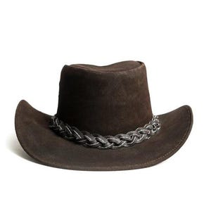Suede Premium Genuine Leather Western Cowboy Hat Brown | Handmade Outback Hat | Vintage Style Hat | Unisex Sun Hat | Durable Adventure Hat