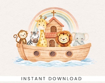 Noah‘s Ark PNG Clipart with cute animals | Sweet Christian Animals for Baptism Gifts, nursery Art , Transparent background , high Resolution