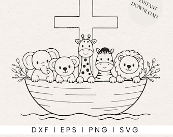 Noah's Ark SVG , Laser Engraving & Cricut cut file, Baby Baptism Design , Dxf Png Eps ,