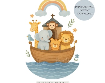 Noah‘s Ark PNG Clipart with cute animals | Sweet Christian Animals for Baptism Gifts, nursery Art , Transparent background , high Resolution