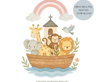 Clipart PNG dell'Arca di Noè, adorabile file PNG per battesimo, comunione, motivo di stampa di alta qualità per stampante UV, sublimazione, trasferimenti termoadesivi