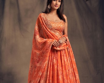 Printed Organza Lehenga Choli Set | Indian Wedding Outfit