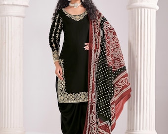 Salwar Kameez de seda romana jacquard hecho a mano: vestido de fiesta indio bordado