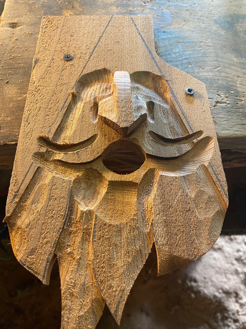 Happy Wood Spirit Birdhouse. Hand Carved Home Made in the Etsy