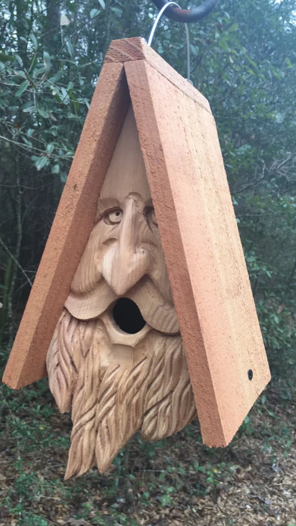 Happy wood spirit birdhouse. Hand carved home made in the | Etsy
