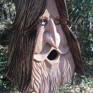 2 Wood Spirit rustic Old Man Face Hand Carved Cedar Bird House Birdhouses 