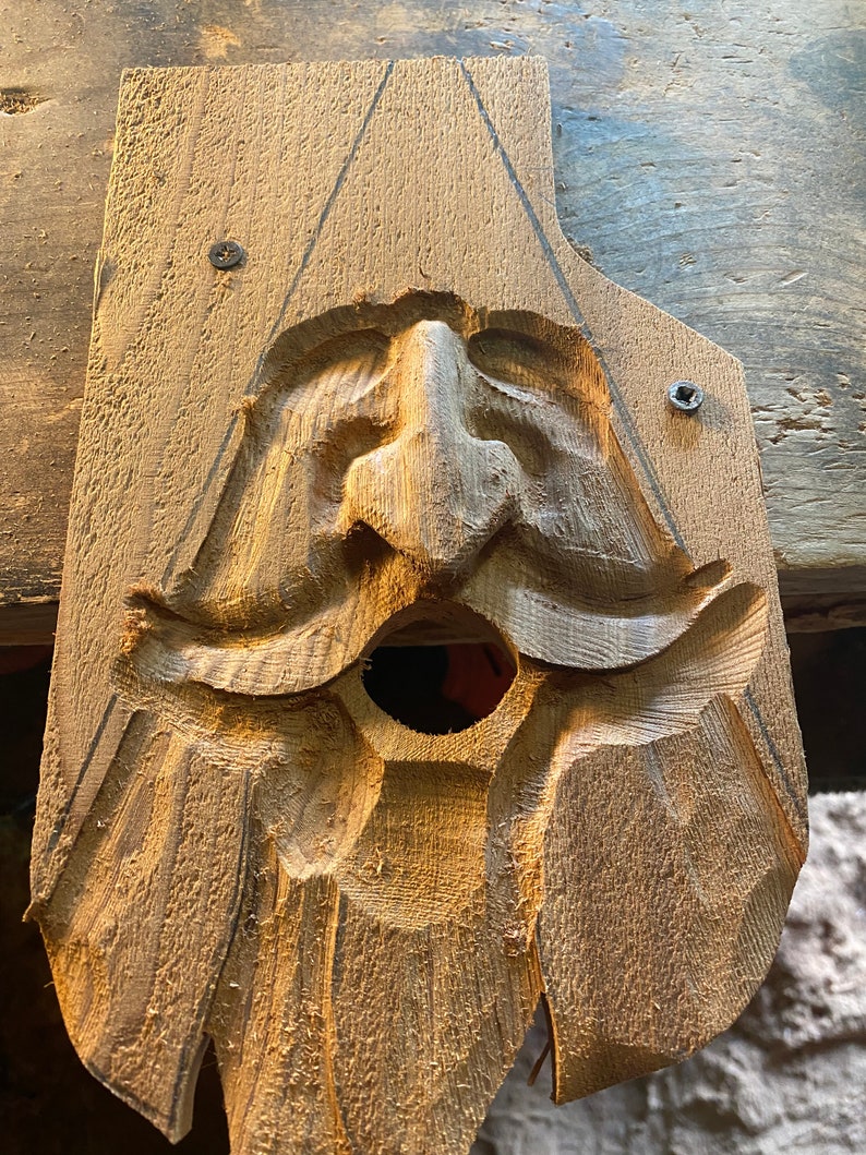 Happy Wood Spirit Birdhouse. Hand Carved Home Made in the Etsy
