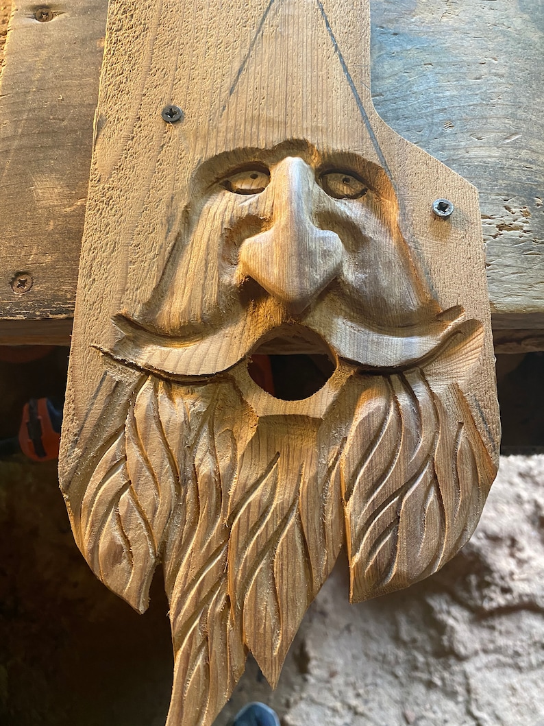 Hand Carved Wood Spirit Old Man Face Cedar Birdhouse Happy - Etsy