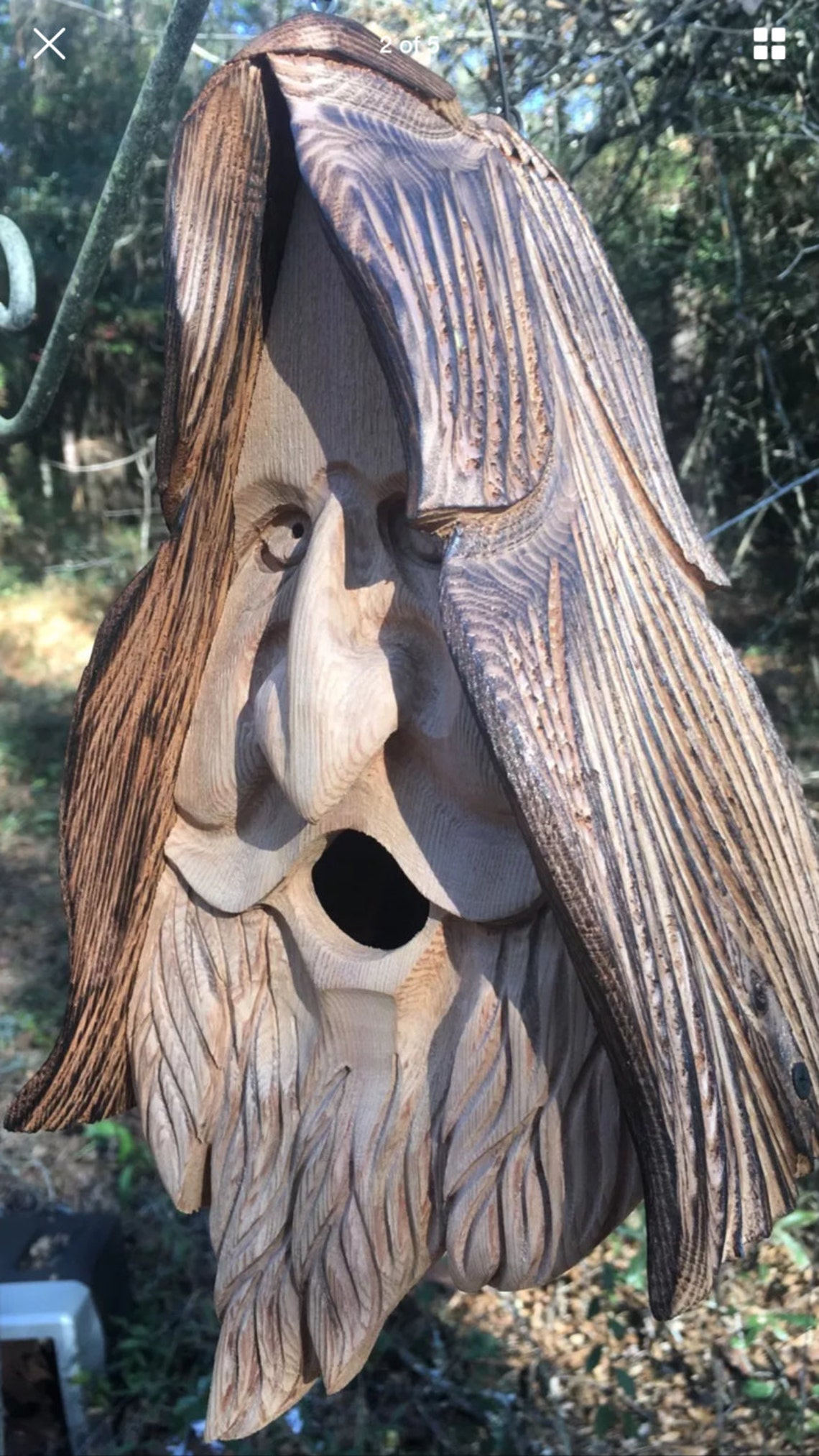 Happy Wood Spirit Birdhouse. Hand Carved Home Made in the Etsy
