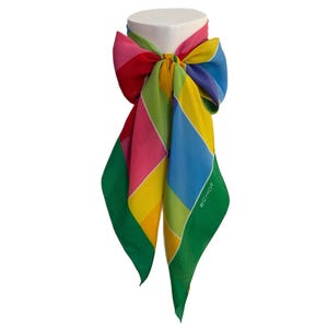 Vintage Echo Silk Scarf – Colorful Geometric Long Skinny Scarf – 9&quot; x 68&quot;